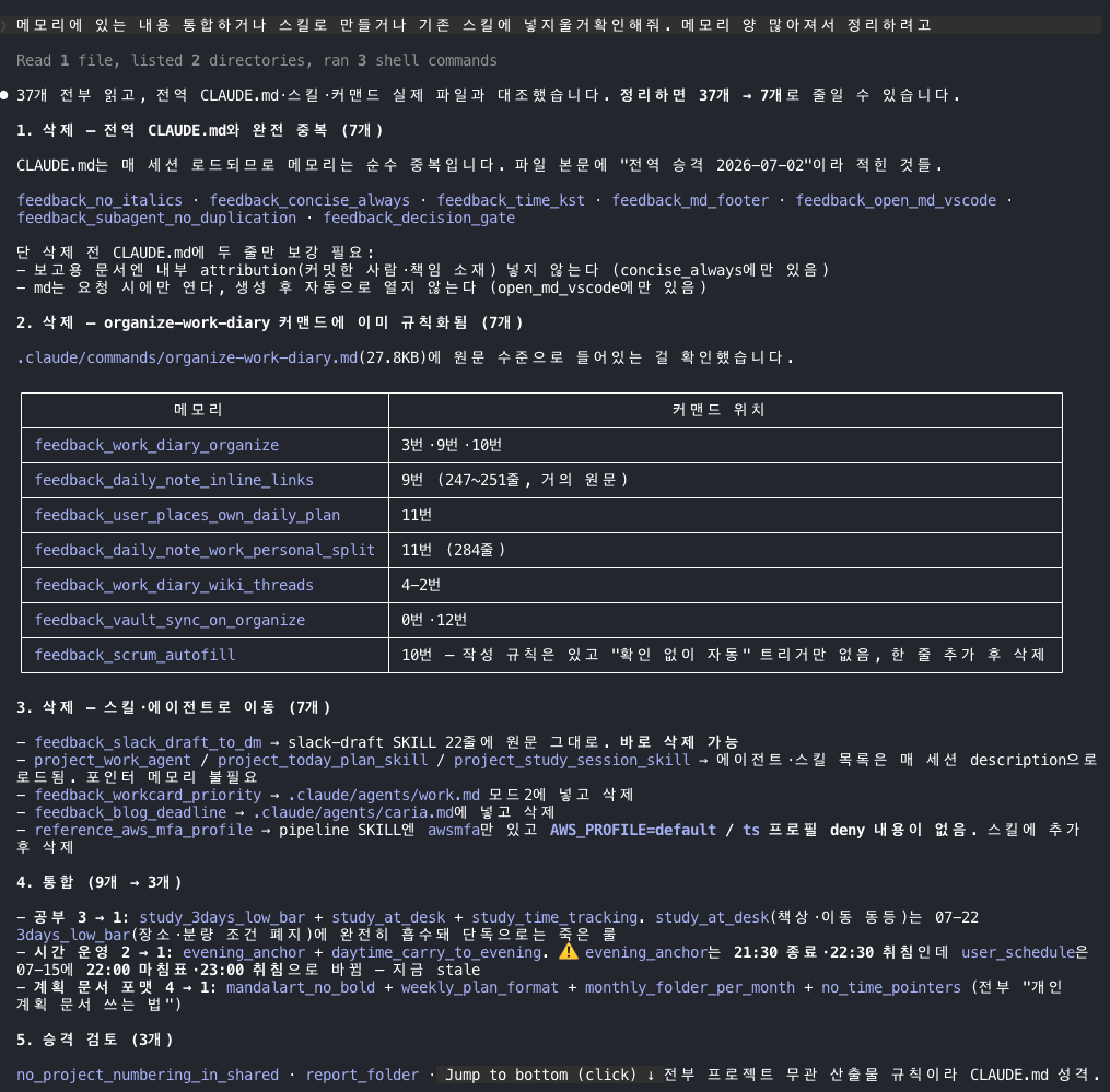 클로드가 제안한 메모리 정리 계획