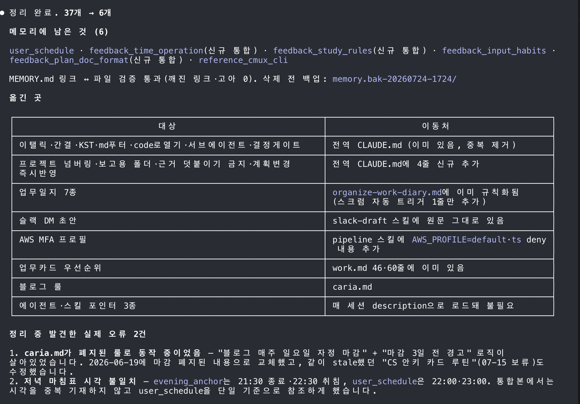 메모리 파일 정리 결과